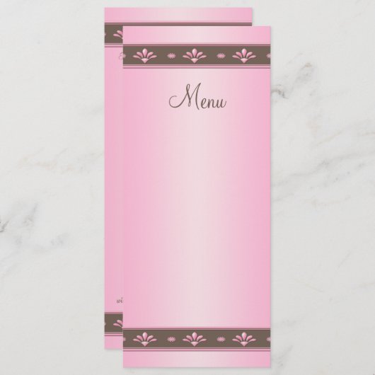 Roze en bruine bloemkaart trouwmenu kaart (Voorkant / Achterkant)