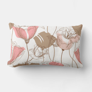 ROZE EN BRUINE  BLOEMPATROON KUSSEN