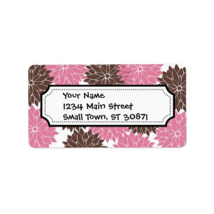  roze en bruine bloesems Floral print Etiket
