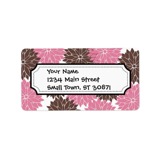 roze en bruine bloesems Floral print Etiket (Voorkant)