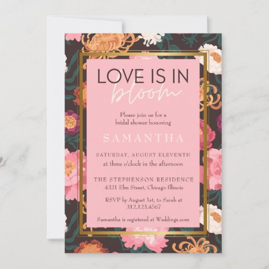 Roze en Bruine Boho Bloemen Brida Douche Kaart (Voorkant)