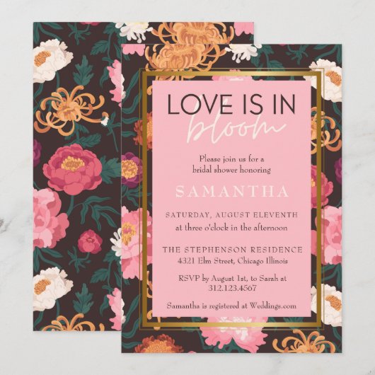 Roze en Bruine Boho Bloemen Brida Douche Kaart (Voorkant / Achterkant)