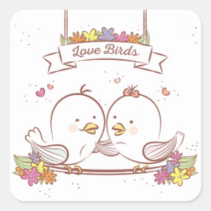 Roze En Bruine Bruidspaar Liefde Vierkante Sticker