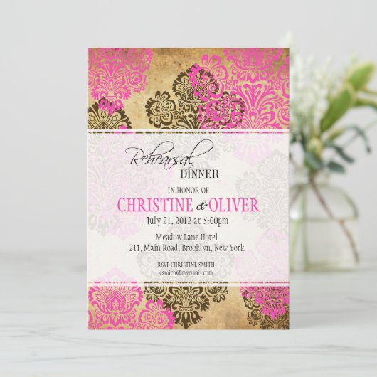 -roze en bruine-bruiloft repetitie kaart (Staand voorkant)