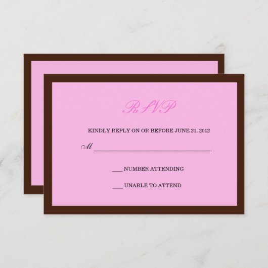 Roze en bruine bruiloft RSVP (Voorkant / Achterkant)
