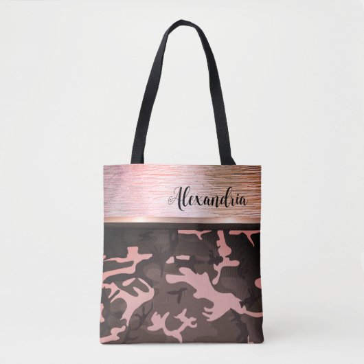Roze en bruine Camo Shimmery Chic-Canvas tas (Voorkant)