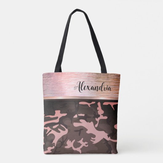Roze en bruine Camo Shimmery Chic-Canvas tas (Achterkant)