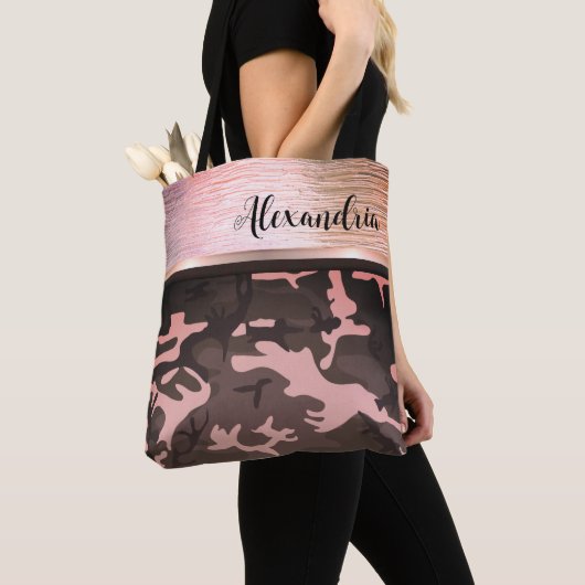Roze en bruine Camo Shimmery Chic-Canvas tas (Dichtbij)