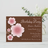 Roze en bruine Cherry Blossom Birthday Party Kaart (Staand voorkant)
