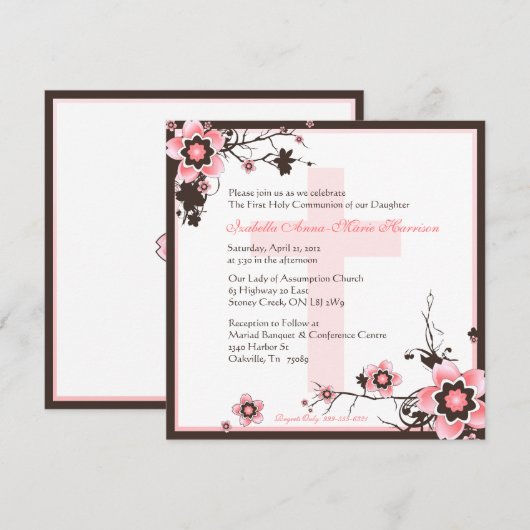 Roze en bruine Cherry Blossom Communitation Kaart (Voorkant / Achterkant)