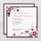 Roze en bruine Cherry Blossom Shower Uitnodiging (Voorkant / Achterkant)