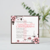 Roze en bruine Cherry Blossom Shower Uitnodiging (Staand voorkant)