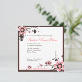 Roze en bruine Cherry Blossom Shower Uitnodiging (Staand voorkant)