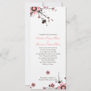 Roze en bruine Cherry Blossom Wedding Invite Kaart