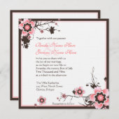 Roze en bruine Cherry Blossom Wedding Uitnodiging (Voorkant / Achterkant)