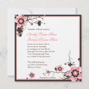 Roze en bruine Cherry Blossom Wedding Uitnodiging