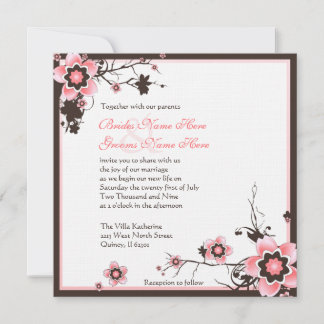 Roze en bruine Cherry Blossom Wedding Uitnodiging