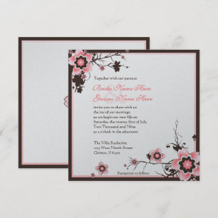Roze en bruine Cherry Blossom Wedding Uitnodiging