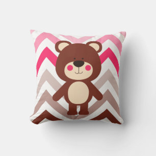 Roze en bruine Chevron Teddy Bear Sierkussen