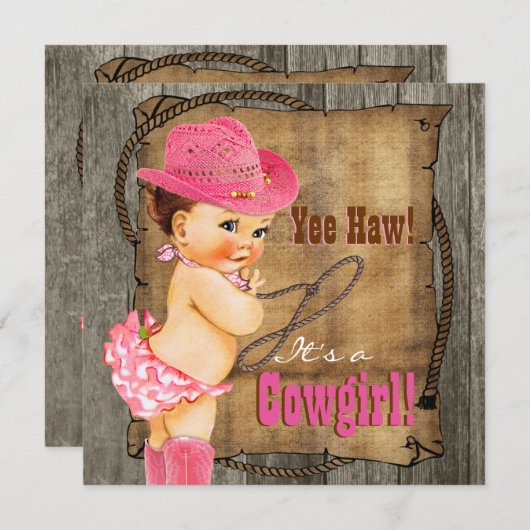 Roze en bruine Cowgirl Baby shower Kaart (Voorkant / Achterkant)