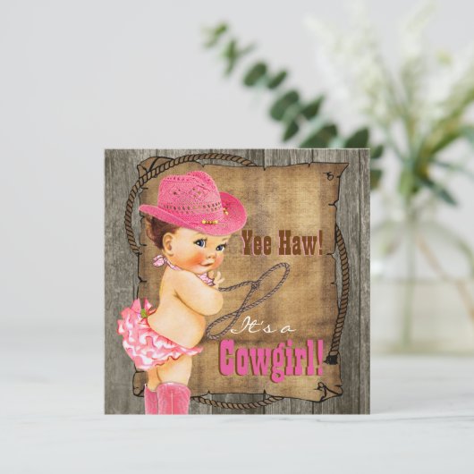 Roze en bruine Cowgirl Baby shower Kaart (Staand voorkant)
