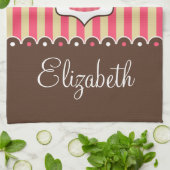 Roze en bruine crème met aangepaste naam theedoek (Gevouwen)