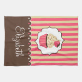 Roze en bruine crème met aangepaste naam theedoek (Horizontaal)