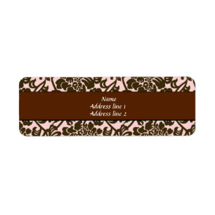 Roze en bruine Damask Adresetiketten Etiket