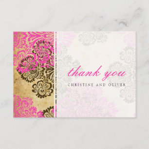  roze en bruine Damask - Hartelijk dank Bedankkaart