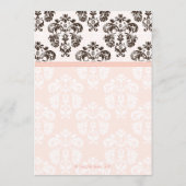 Roze en bruine Damask Wedding-menukaart Menu (Achterkant)