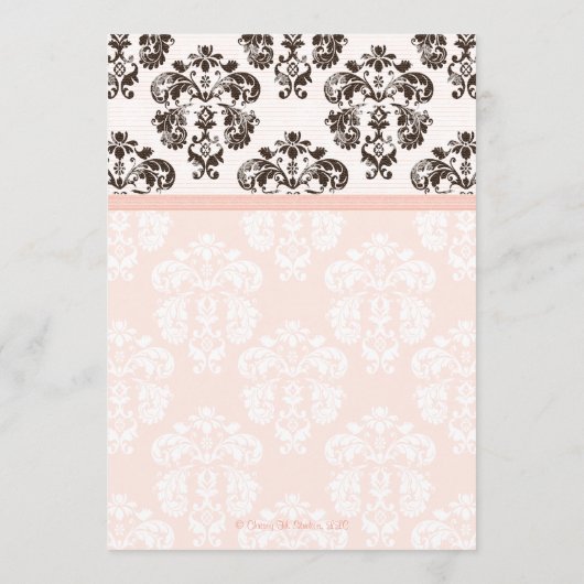 Roze en bruine  Damask Wedding-menukaart Menu (Achterkant)