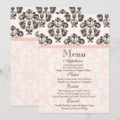 Roze en bruine Damask Wedding-menukaart Menu (Voorkant / Achterkant)