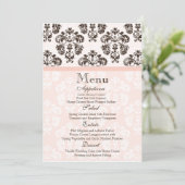 Roze en bruine Damask Wedding-menukaart Menu (Staand voorkant)