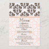 Roze en bruine  Damask Wedding-menukaart Menu (Voorkant)