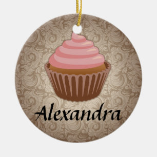 Roze en Bruine Douane Cupcake om Ornament