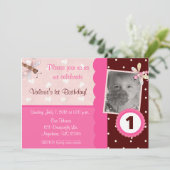Roze en bruine dragonfly Girls Birthday Invitation Kaart (Staand voorkant)