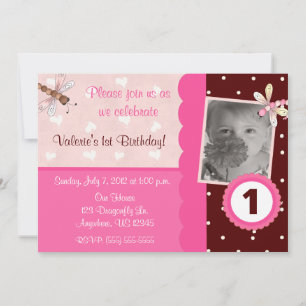 Roze en bruine dragonfly Girls Birthday Invitation Kaart