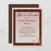 Roze en bruine feminine uitnodiging (Voorkant / Achterkant)