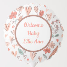 Roze en bruine Floral Heart Welkom Baby