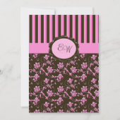 Roze en bruine Floral Stripe Monogram Kaart (Voorkant)