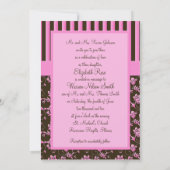 Roze en bruine Floral Stripe Monogram Kaart (Achterkant)