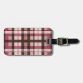 Roze en bruine geruite lichte distress bagagelabel (Voorkant horizontaal)