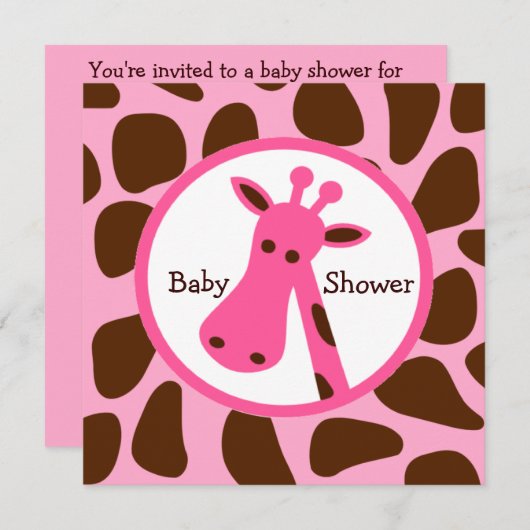 Roze en bruine Giraffe Baby shower Kaart (Voorkant / Achterkant)