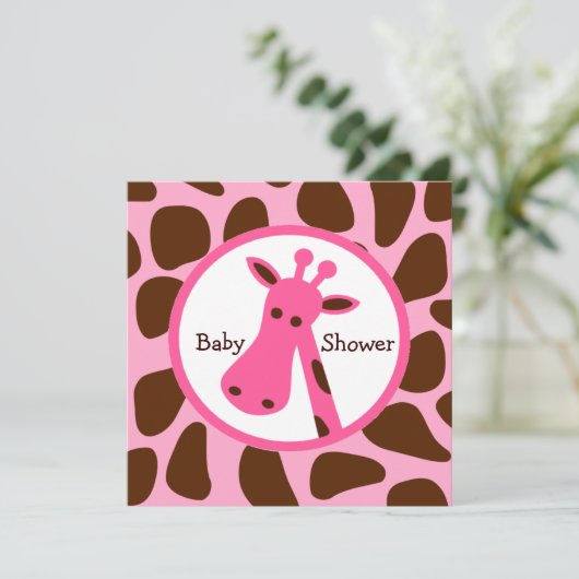 Roze en bruine Giraffe Baby shower Kaart (Staand voorkant)