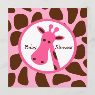 Roze en bruine Giraffe Baby shower Kaart