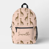 Roze en bruine Giraffe Safari Bedrukte Rugzak (Voorkant)