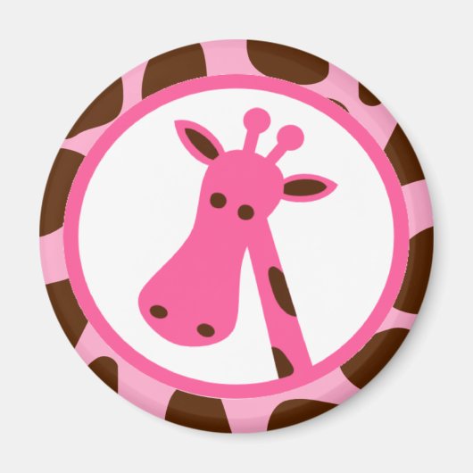 Roze en Bruine Giraffe Vlekken en Giraffe Hoofd Magneet (Voorkant)