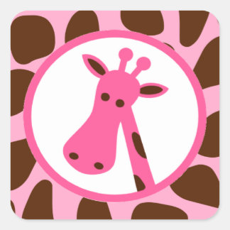 Roze en Bruine Giraffe Vlekken en Giraffe Hoofd Vierkante Sticker