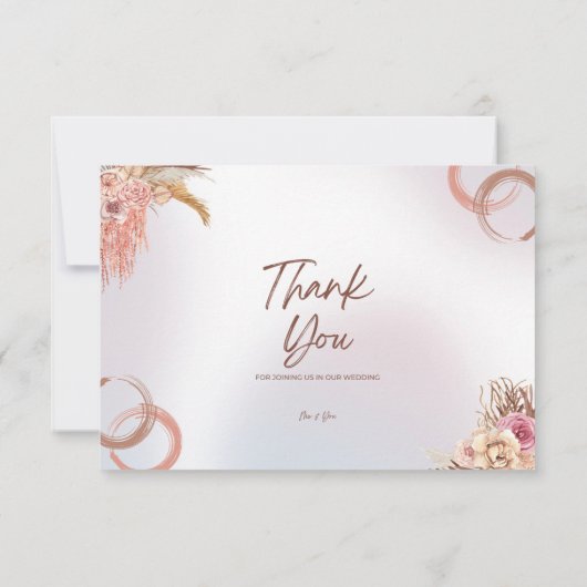 Roze en Bruine Gradiënt Bruiloft Dank u Kaart (Achterkant)