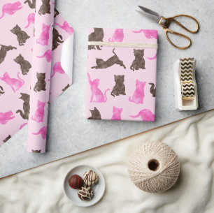 Roze en bruine katten cadeaupapier